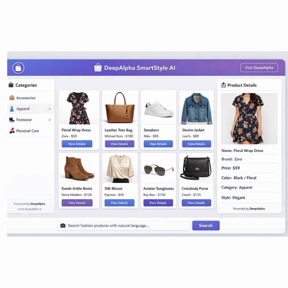 SmartStyle AI interface showing product discovery